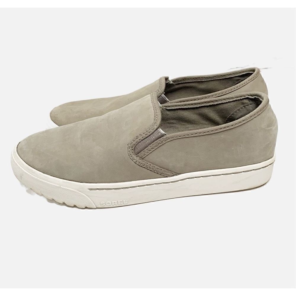 Sorel Campsneak Gray Green Suede Leather Slip On Flats Sneakers Women’s Size 8.5